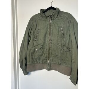 H&M L.O.G.G. Olive Green Cotton Utility Bomber Jacket - Women's Size 16